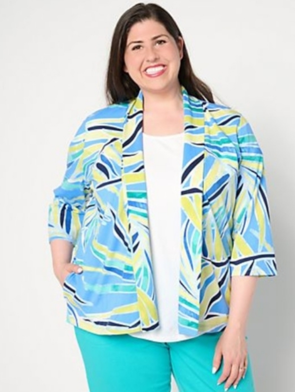 Denim & Co Beach Printed Jersey 3/4 Sleeve Cardigan NWOT Size Small